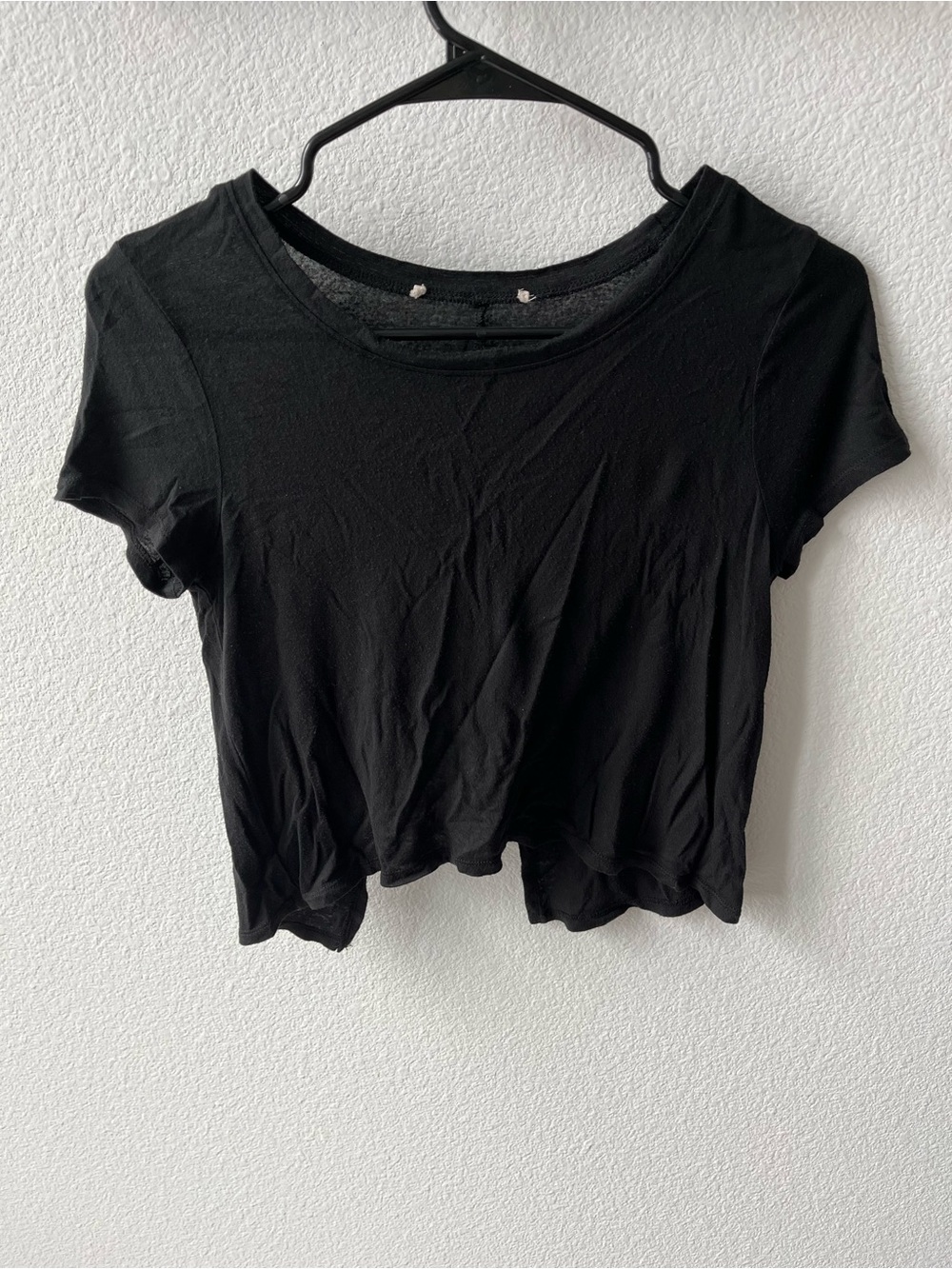 Black Split Back Short Sleeve Crop Top Tee, Small S